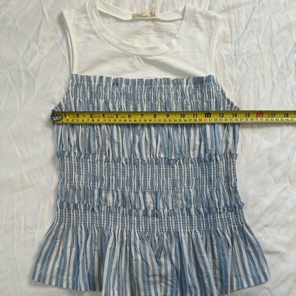 Mystree Women’s Blue White Striped Smocked Peplum Tank Top Sleeveless Cotton S - Picture 9 of 10